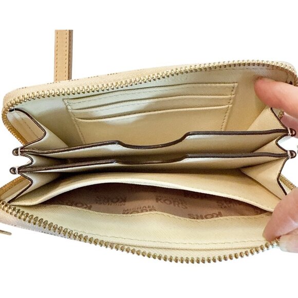 Michael Kors Women's Logo Print Wristlet Wallet Brown Tan Zip - Picture 4 of 7